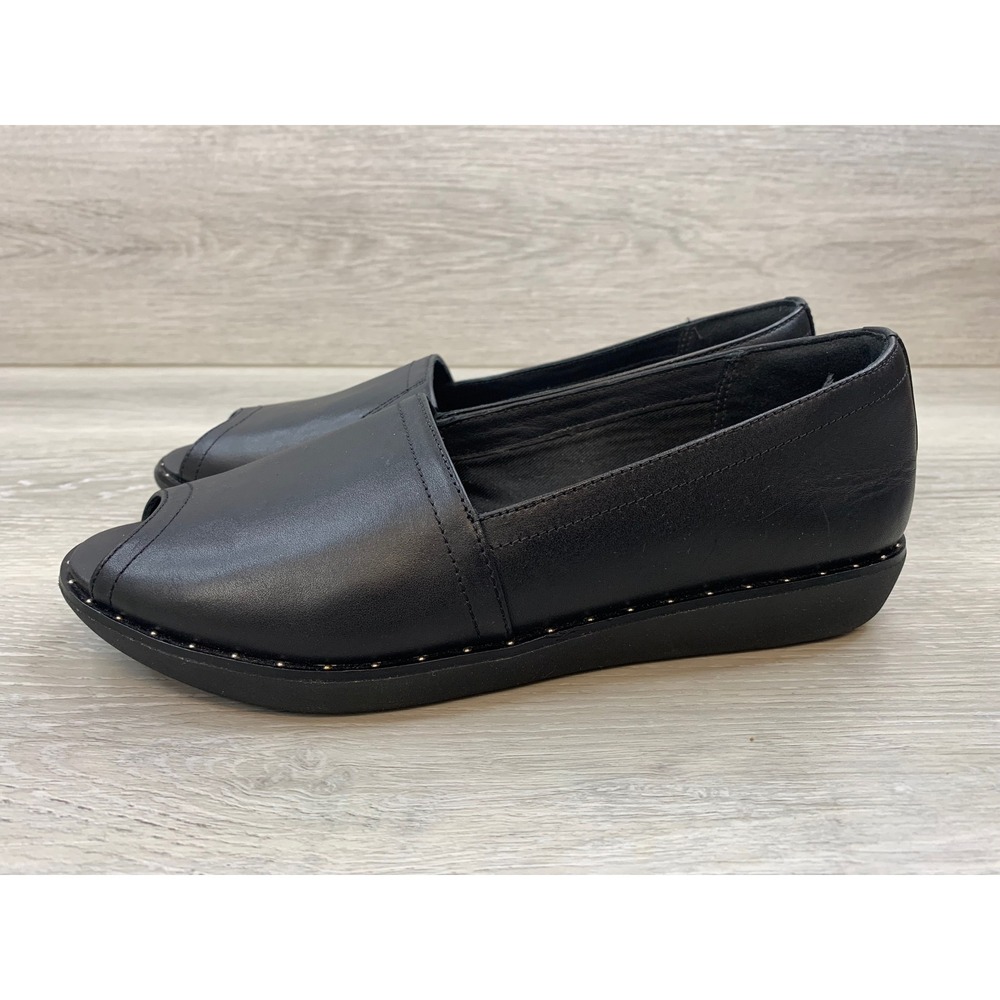 FitFlop Duocomff Women's Peep Toe Flats Black Leather 8 Comfort Casual Shoes - Picture 3 of 10